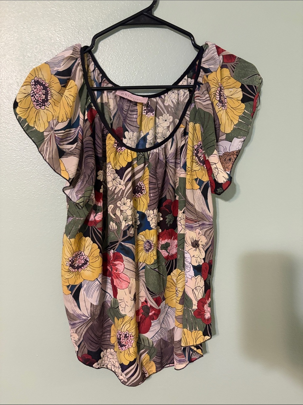 Philosophy Floral Scoop-Neck Puff Sleeve Blouse - Yellow Multi